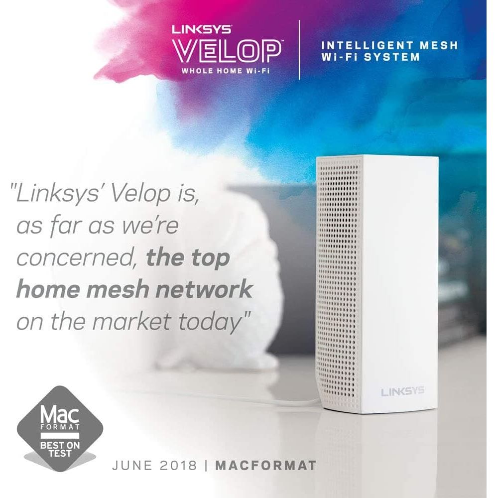 Linksys Velop WHW0301 Tri-Band Whole Home Mesh WiFi 5 System (AC2200) WiFi Router, Extender & Booster up to 2000 sq ft Coverage for 20+ Devices with 2 Gigabit Ethernet Ports, MU-MIMO - 1 Pack, White - Gadcet.com