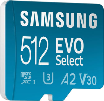 Samsung EVO Select 512GB microSDXC UHS-I U3 130MB/s Full HD & 4K UHD Memory Card inc. SD-Adapter - Blue