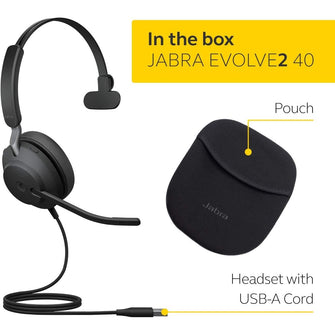 Jabra,Jabra Evolve2 40 PC Headset – Noise Cancelling Microsoft Teams Certified Mono Headphones With 3-Microphone Call Technology – USB-A Cable – Black - Gadcet.com
