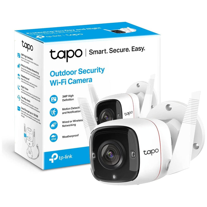 TP-Link Tapo Outdoor Security Camera, Weatherproof, 3MP Ultra-High Definition, Automatic Siren, 2-way Audio, SD Storage, TC65 - White