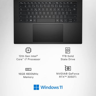 Dell XPS 15 9520, Intel i7-12700H, 16GB Ram,1TB SSD, NVIDIA GeForce RTX 3050 Ti 4GB, 15.6" FHD+, Windows 11 - Silver - 9