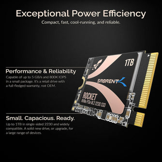 SABRENT 2230 M.2 NVMe Gen 4 1TB SSD 4750MB/s Read PCIe 4.0 X4 Internal Solid State Drive Compatible with Steam Deck, surface pro, PCs, NUCs, and Laptops - 4