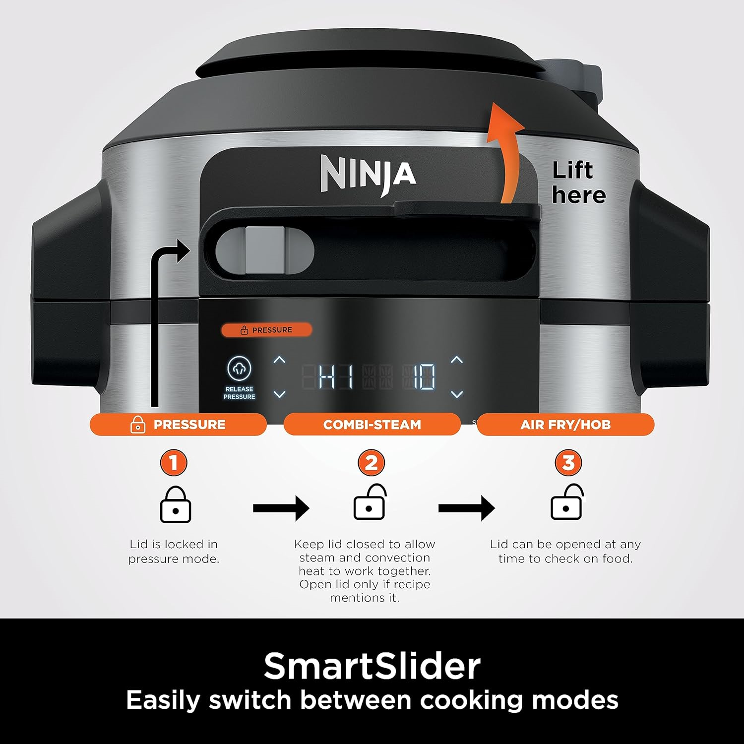 NINJA Foodi 11-in-1 SmartLid Multi-Cooker 6L [OL550UK] Electric Pressure Cooker, Air Fryer, Combi-Steam, Slow Cooker, Grill, Bake - Silver - 7