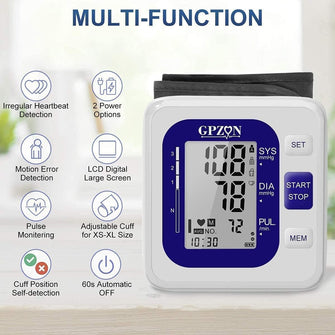 Blood Pressure Monitor CE Approved UK - GPZON Digital BP Monitor with Large Cuff for Home Use, Accurate Readings, Irregular Heartbeat Diagnosis, Pulse Rate Monitoring Meter, Adjustable Cuff (22-40cm), and 2X120 Memory Storage (Blue) - 4