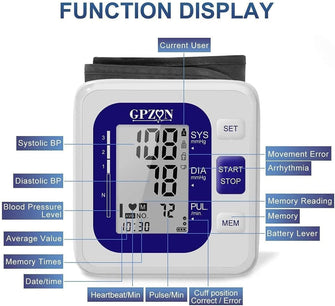 Blood Pressure Monitor CE Approved UK - GPZON Digital BP Monitor with Large Cuff for Home Use, Accurate Readings, Irregular Heartbeat Diagnosis, Pulse Rate Monitoring Meter, Adjustable Cuff (22-40cm), and 2X120 Memory Storage (Blue) - 7