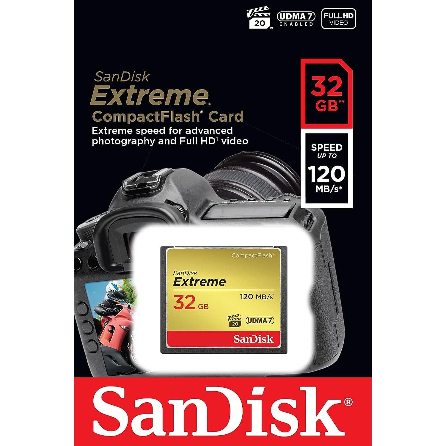 SanDisk Extreme 32 GB UDMA7 CompactFlash Card - Speed Up-To 120MB/S - Black/Gold - 2
