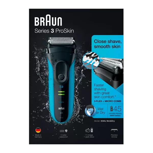 BRAUN Series 3 ProSkin 3040s Wet & Dry Foil Shaver - Black - 2