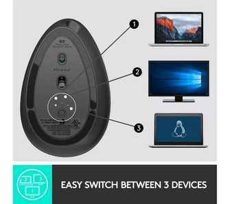 Logitech MX Vertical Ergonomic Mouse, Multi-Device, Bluetooth or 2.4GHz Wireless with USB Unifying Receiver, 4000 DPI Optical Tracking, 4 Buttons, Fast Charging, Laptop/PC/Mac/iPad OS- Black - 8