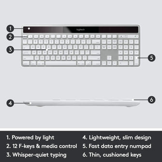 Logitech Wireless Solar K750 FOR MAC Radio Transfer, PC/Mac, Keyboard - Silver - 3