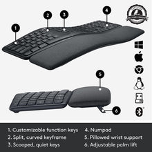Logitech ERGO K860 Wireless Ergonomic Keyboard - Split Keyboard Layout, Wrist Rest, Natural Typing, Stain-Resistant Fabric - 5