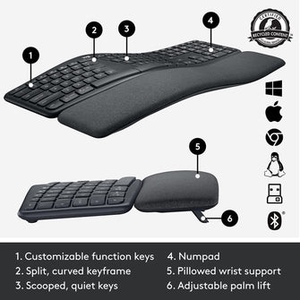 Logitech ERGO K860 Wireless Ergonomic Keyboard - Split Keyboard Layout, Wrist Rest, Natural Typing, Stain-Resistant Fabric - 5