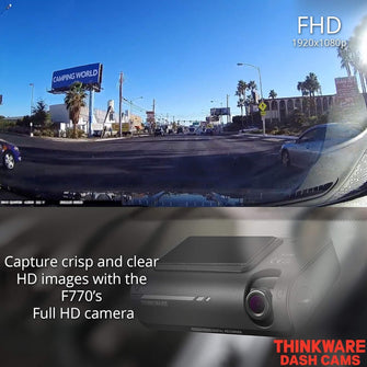 Thinkware F770 Dash Cam Full HD 1080p Front Car Camera Dashcam - Super Night Vision, Includes 16GB SD Card & Hardwire lead for Battery Safe Parking Mode Install - Android/iOS App - 2
