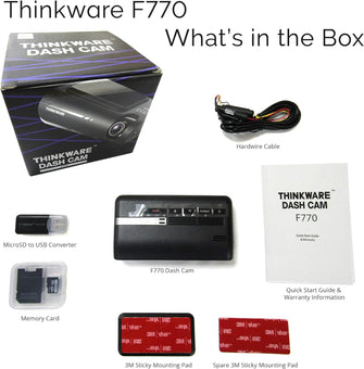 Thinkware F770 Dash Cam Full HD 1080p Front Car Camera Dashcam - Super Night Vision, Includes 16GB SD Card & Hardwire lead for Battery Safe Parking Mode Install - Android/iOS App - 7