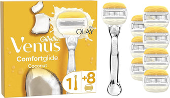 Gillette Venus ComfortGlide Coconut with Olay Women's Razor + 8 Razor Blade Refills, Lubrastrip with A Touch of Vitamin E - 1