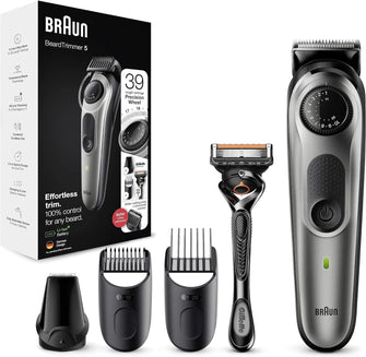 Braun Beard Trimmer Series 5 & Hair Clippers with Gillette Fusion5 ProGlide Razor, 39 Length Settings, UK 2 Pin Plug, BT5260, Black/Silver - 1