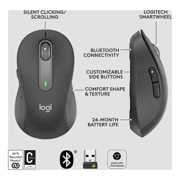 LOGITECH Signature M650 Wireless Optical Mouse - Graphite - 3