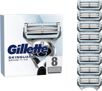 Gillette SkinGuard Sensitive Razor Blades Men, Pack of 8 Razor Blade Refills with Precision Trimmer - 1