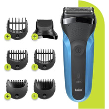 Braun Series 3 Men's 3-in-1 Electric Shaver, Beard Trimmer with 5 Comb Attachments, Rechargeable and Wireless Electric Shaver, 30 Minutes Runtime, Wet & Dry, 310BT, Black/Blue - 1