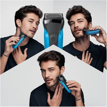Braun Series 3 Men's 3-in-1 Electric Shaver, Beard Trimmer with 5 Comb Attachments, Rechargeable and Wireless Electric Shaver, 30 Minutes Runtime, Wet & Dry, 310BT, Black/Blue - 3