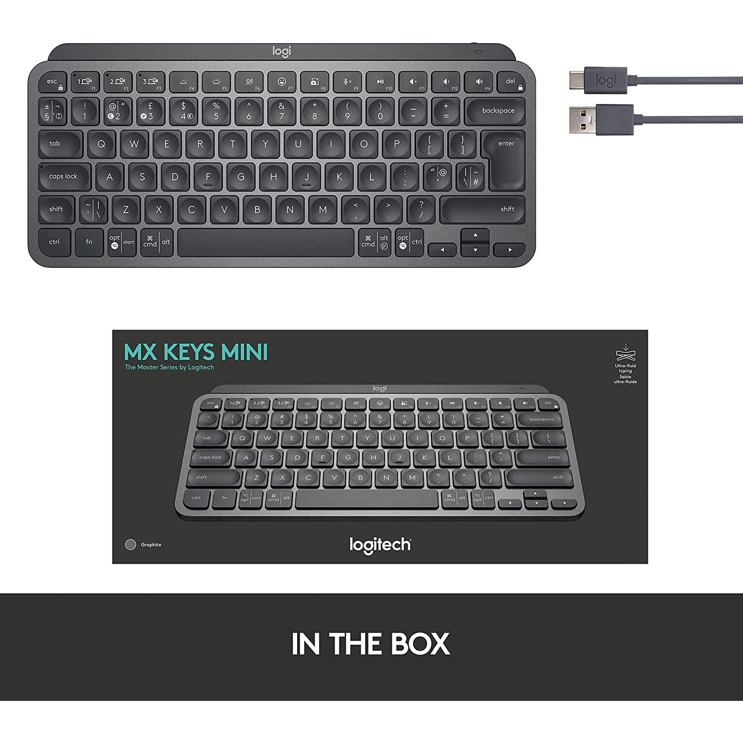 Buy Logitech,Logitech MX Keys Mini Minimalist Wireless Illuminated Keyboard, Compact, Bluetooth, Backlit, USB-C, Compatible with Apple macOS, iOS, Windows, Linux, Android, Metal Build - Graphite - Gadcet.com | UK | London | Scotland | Wales| Ireland | Near Me | Cheap | Pay In 3 | Hardware