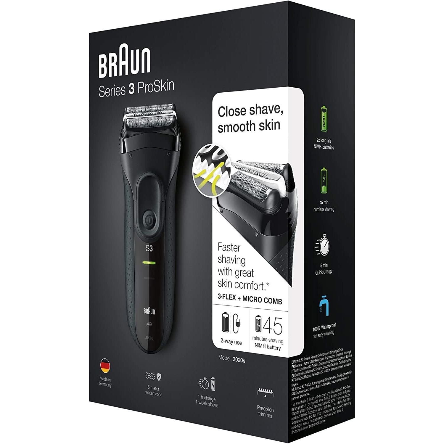 Braun Series 3 ProSkin Electric Shaver, Electric Razor for Men With Pop Up Precision Trimmer, Cordless, Wet & Dry, Gifts For Men, UK 2 Pin Plug, 3020s, Black Razor - Gadcet.com