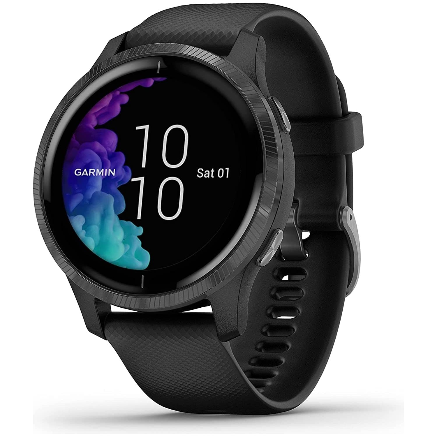 Garmin,Garmin Venu Slate Stainless Steel Bezel with Black Case and Silicone Band - Gadcet.com