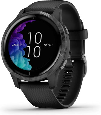 Garmin,Garmin Venu Slate Stainless Steel Bezel with Black Case and Silicone Band - Gadcet.com