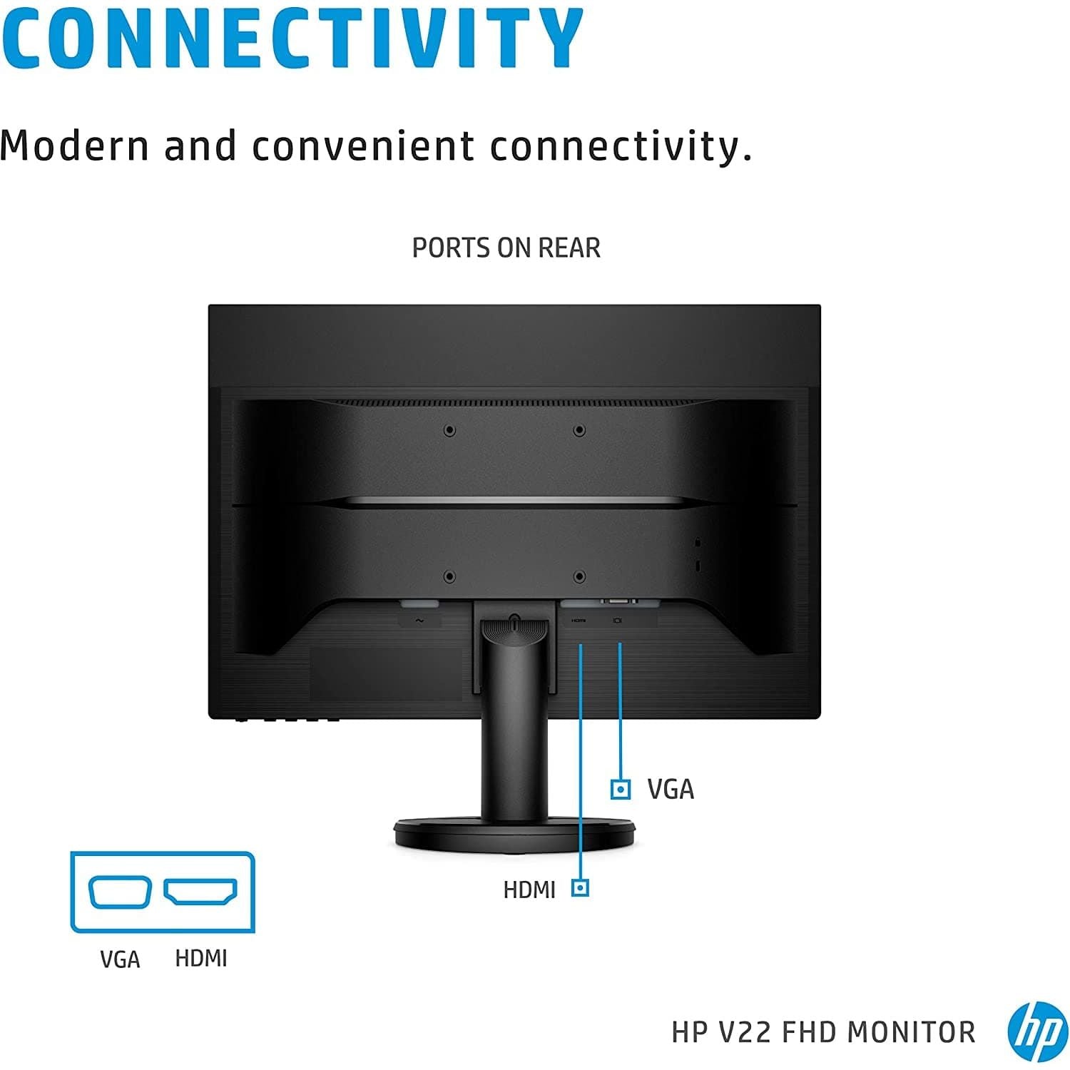 HP,HP v22e Full HD Monitor (1920 x 1080) 21.5 Inch (1 VGA, 1 HDMI) - Black - Gadcet.com