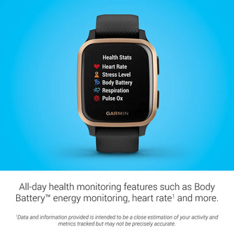 Buy Garmin,Garmin Venu Sq Music Amazon Exclusive GPS Smartwatch with All-day Health Monitoring and Fitness Features, Built-in Sports Apps and More, Black with Rose Gold Bezel - Gadcet.com | UK | London | Scotland | Wales| Ireland | Near Me | Cheap | Pay In 3 | Watches