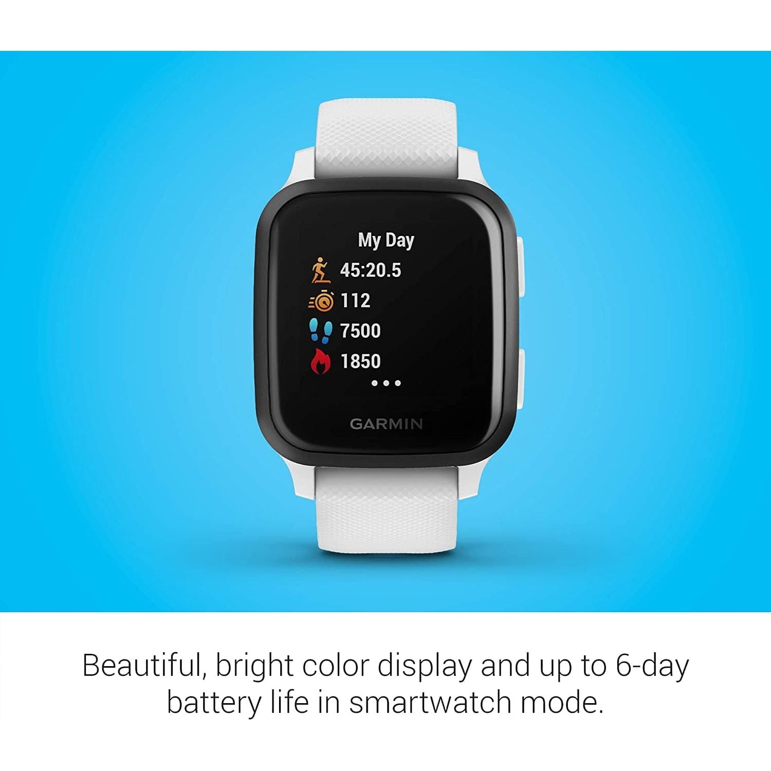 Buy Garmin,Garmin Venu Sq Music Amazon Exclusive GPS Smartwatch with All-day Health Monitoring and Fitness Features, Built-in Sports Apps and More, White with Slate Bezel - Gadcet.com | UK | London | Scotland | Wales| Ireland | Near Me | Cheap | Pay In 3 | Watches