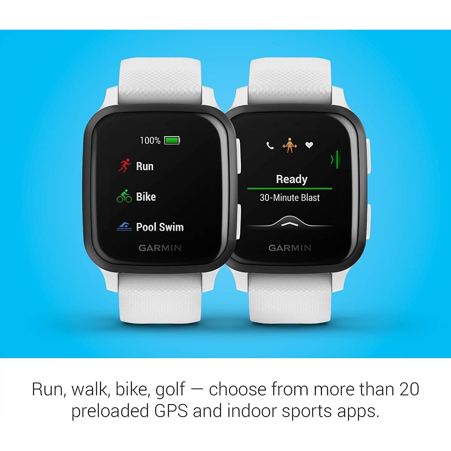 Buy Garmin,Garmin Venu Sq Music Amazon Exclusive GPS Smartwatch with All-day Health Monitoring and Fitness Features, Built-in Sports Apps and More, White with Slate Bezel - Gadcet.com | UK | London | Scotland | Wales| Ireland | Near Me | Cheap | Pay In 3 | Watches