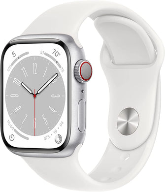 apple,Apple Watch Series 8 (GPS + Cellular 41mm) Smart watch - Silver Aluminium Case with White Sport Band - Regular - Gadcet.com