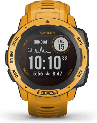 Garmin Instinct Solar, Solar-powered Rugged Outdoor Smartwatch, Built-in Sports Apps and Health Monitoring, Sunburst Yellow - Gadcet.com