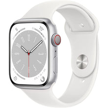 Buy Apple,Apple Watch Series 8 GPS + Cellular 45mm Silver Aluminium Case with White Sport Band - Regular - Gadcet.com | UK | London | Scotland | Wales| Ireland | Near Me | Cheap | Pay In 3 | 