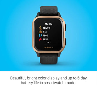 Buy Garmin,Garmin Venu Sq Music Amazon Exclusive GPS Smartwatch with All-day Health Monitoring and Fitness Features, Built-in Sports Apps and More, Black with Rose Gold Bezel - Gadcet.com | UK | London | Scotland | Wales| Ireland | Near Me | Cheap | Pay In 3 | Watches
