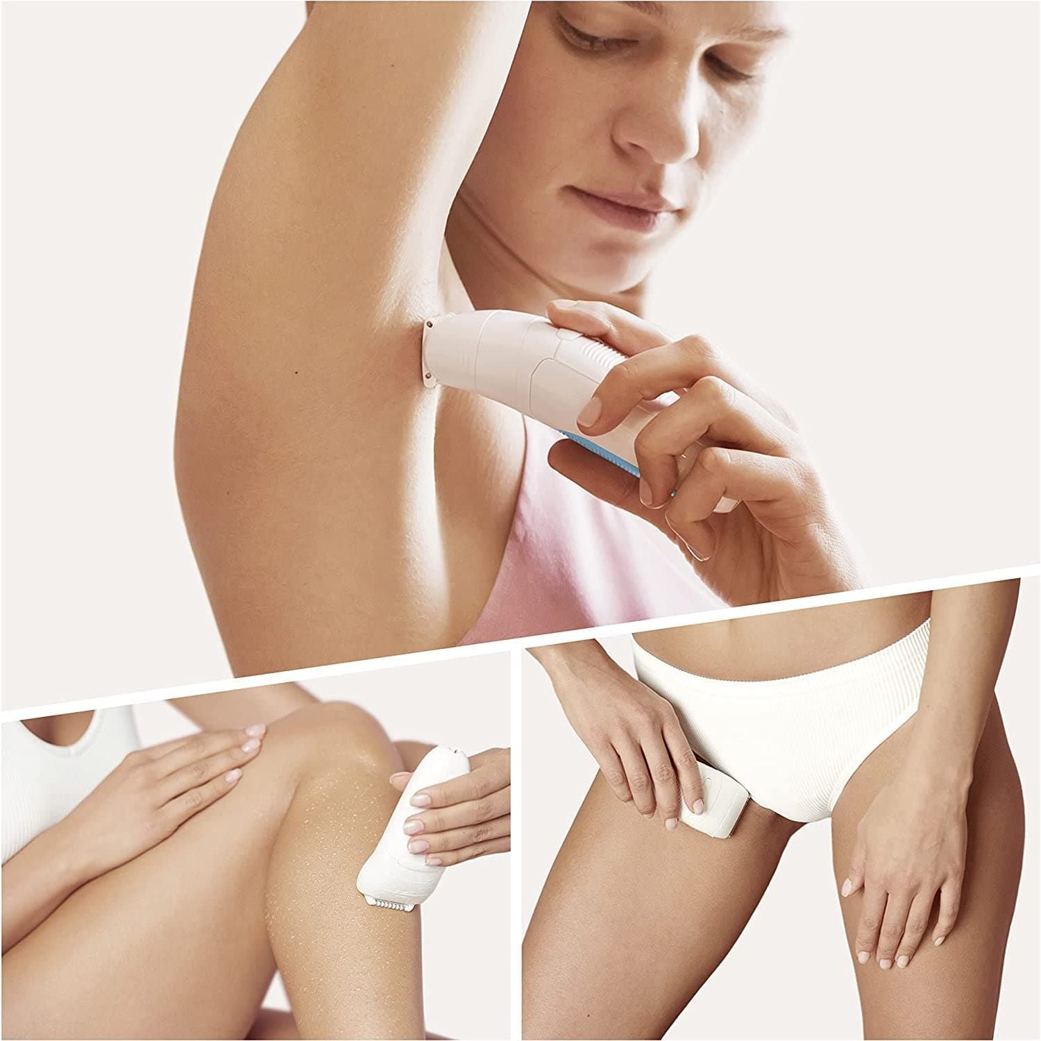 Braun,Braun Silk-épil 5 SensoSmart Epilator For Hair Removal, Lady Shaver & Trimmer Head and Beginner Cap, Wet & Dry, 100% Waterproof, UK 2 Pin Plug, White/ Blue - Gadcet.com