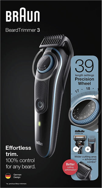 Braun,Braun Beard Trimmer Series 3 & Hair Clippers with Gillette Fusion5 ProGlide Razor, 39 Length Settings, BT3240, Black/Blue - Gadcet.com