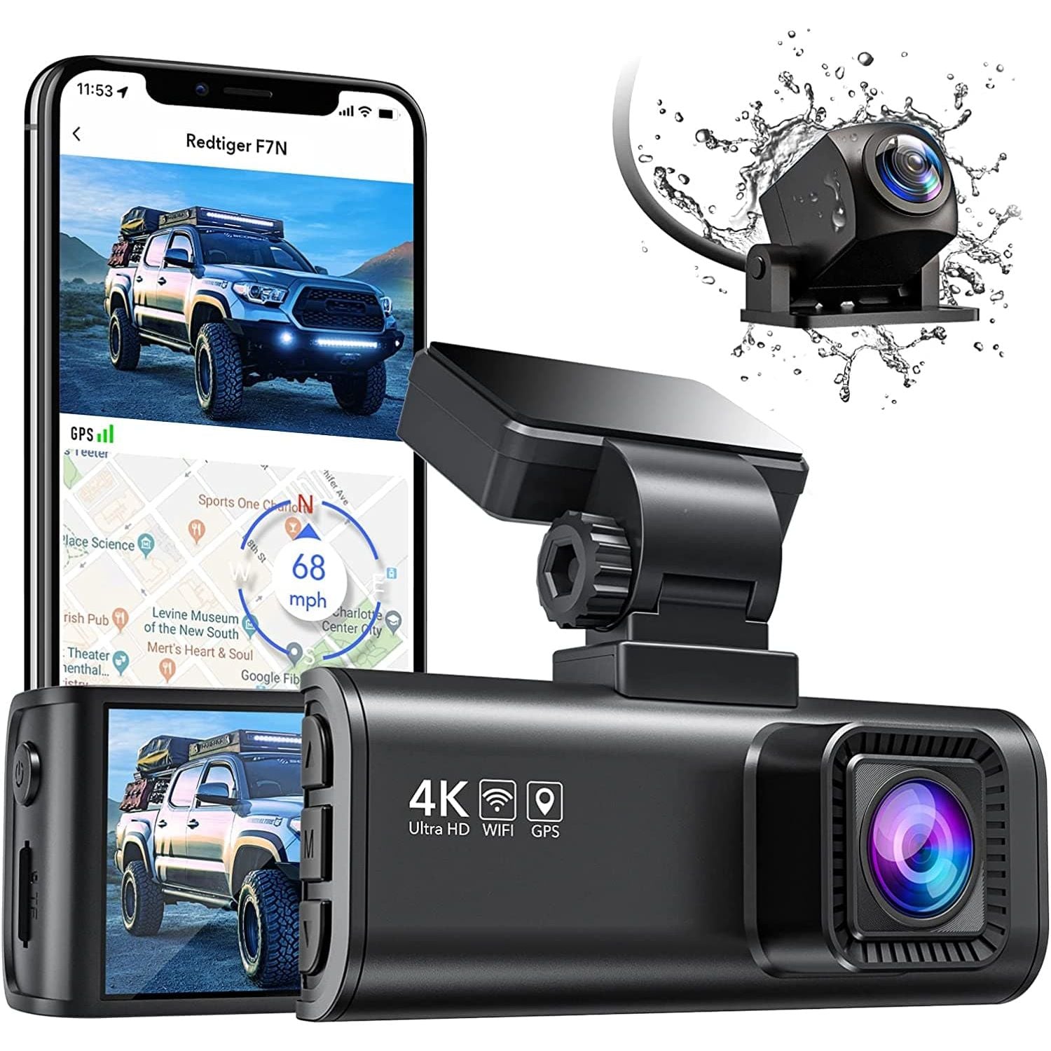 Redtiger,REDTIGER F7N Dash Cam 4K with WiFi GPS Front 4K/2.5K and Rear 1080P Dual Dash Camera for Cars,3.18" Display Dashcam,170° Wide Angle Dashboard Camera Recorder,Parking Monitor,Support 256GB Max - Gadcet.com