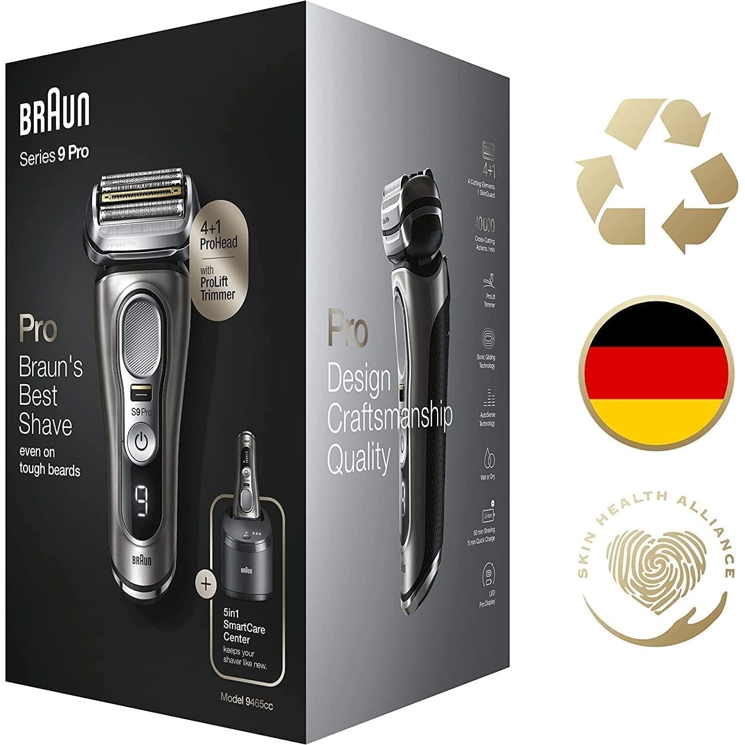 Braun Series 9 Pro Electric Shaver With 4+1 Head, ProLift Trimmer, 5-in-1 SmartCare Center & Leather Travel Case, UK 2 Pin Plug, 9465cc, Silver - Gadcet.com