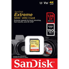 SanDisk Extreme SDXC Memory Card, Up to 150 MB/s, Class 10, U3, V30, 128 GB