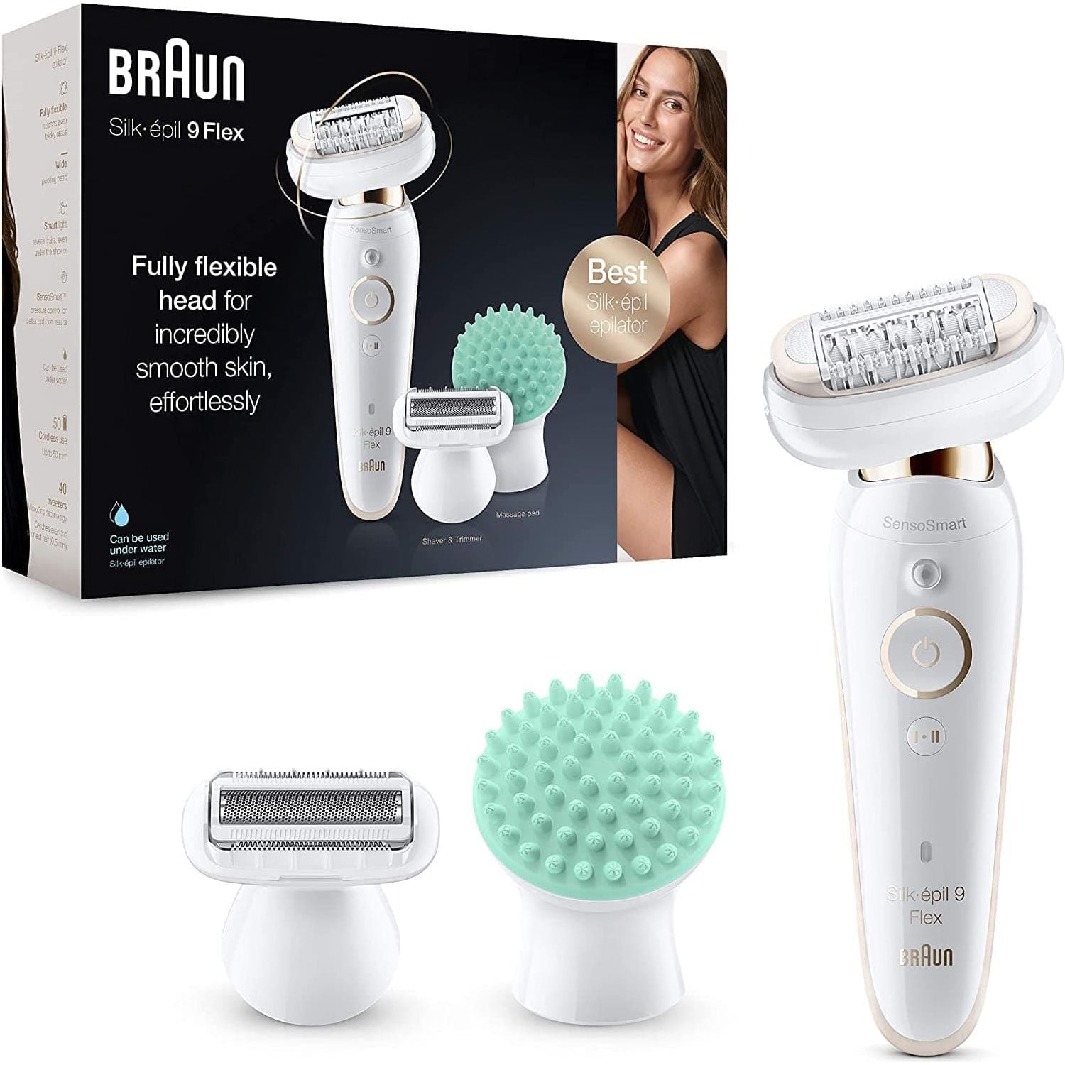 Buy Braun,Braun Silk-épil 9 Flex Epilator, Flexible Head for Easier Hair Removal with Ladies Electric Shaver & Trimmer, Gifts for Women, UK 2 Pin Plug, 9-020, White/Gold - Gadcet.com | UK | London | Scotland | Wales| Ireland | Near Me | Cheap | Pay In 3 | Epilators