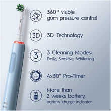Oral-B,Oral-B Pro 3 Electric Toothbrush with Smart Pressure Sensor, 1 Cross Action Toothbrush Head, 3 Modes with Teeth Whitening -Blue - Gadcet.com