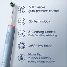 Oral-B,Oral-B Pro 3 Electric Toothbrush with Smart Pressure Sensor, 1 Cross Action Toothbrush Head, 3 Modes with Teeth Whitening -Blue - Gadcet.com