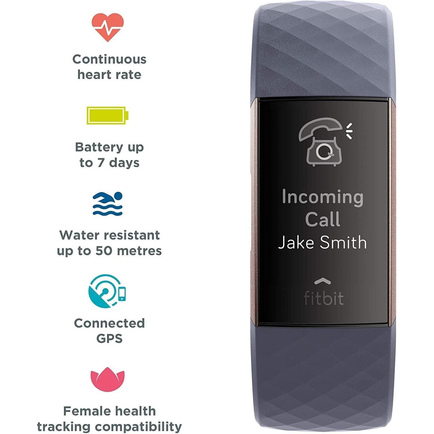 Buy Fitbit,Fitbit Charge 3 Advanced Fitness Tracker with Heart Rate, Swim Tracking & 7 Day Battery - Rose-Gold/Grey, One Size - Gadcet.com | UK | London | Scotland | Wales| Ireland | Near Me | Cheap | Pay In 3 | Watches