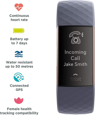 Buy Fitbit,Fitbit Charge 3 Advanced Fitness Tracker with Heart Rate, Swim Tracking & 7 Day Battery - Rose-Gold/Grey, One Size - Gadcet.com | UK | London | Scotland | Wales| Ireland | Near Me | Cheap | Pay In 3 | Watches