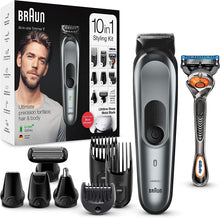 Braun All-in-one Trimmer 7 MGK7221, 10-in-1 Beard Trimmer for Men, Hair Clipper, For Face, Hair, Body, Ear, Nose, With AutoSense Technology, 8 Attachments, Black/Metallic Grey