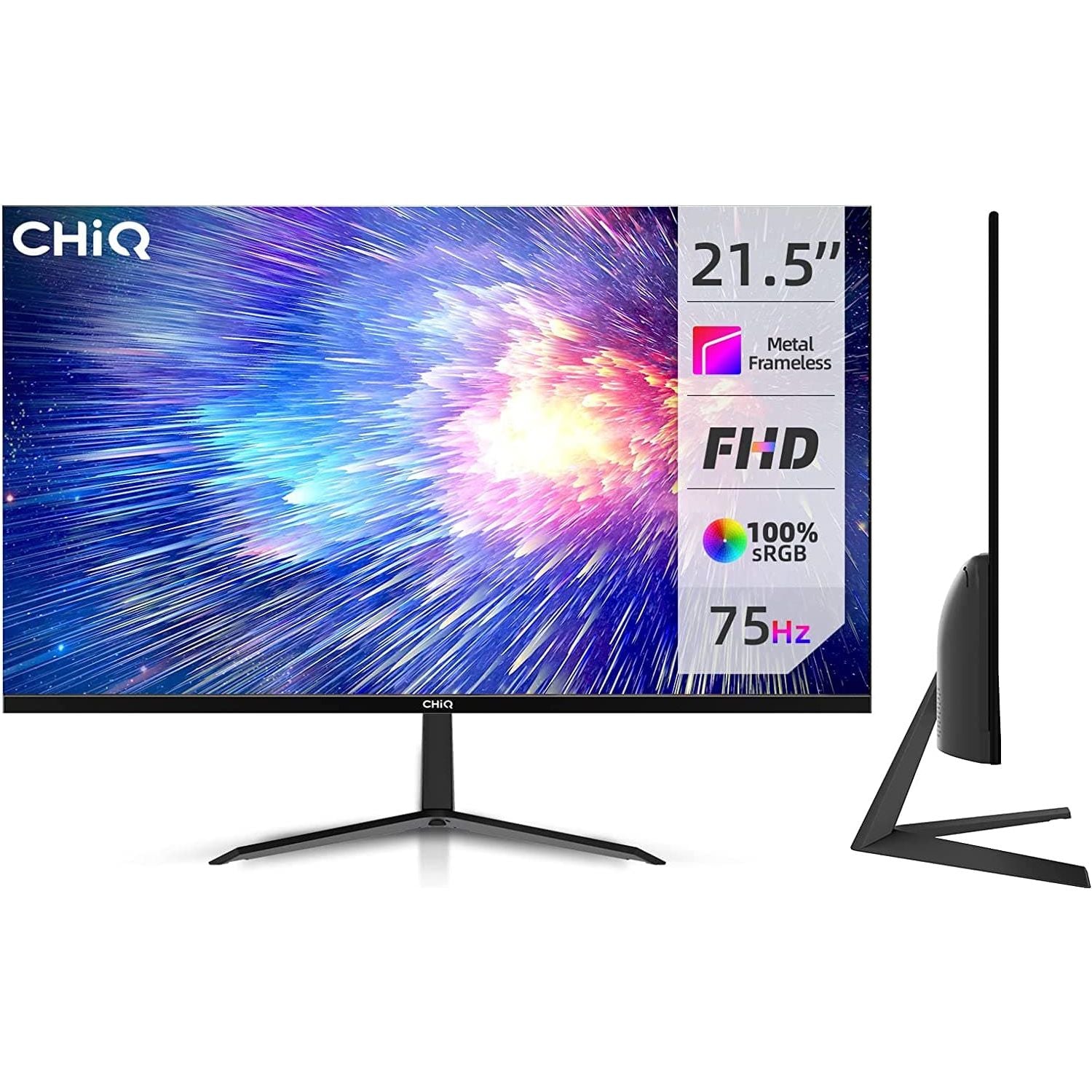 CHiQ,CHiQ 22P610FS 21.5 Inch Full HD (1920x1080) Monitor, 100% sRGB, 75Hz, Anti Glare, Ultra Slim, Metal Frameless,Tilt Adjustment, FreeSync/FPS, Low Blue Light, HDMI/VGA/Audio Output - Gadcet.com