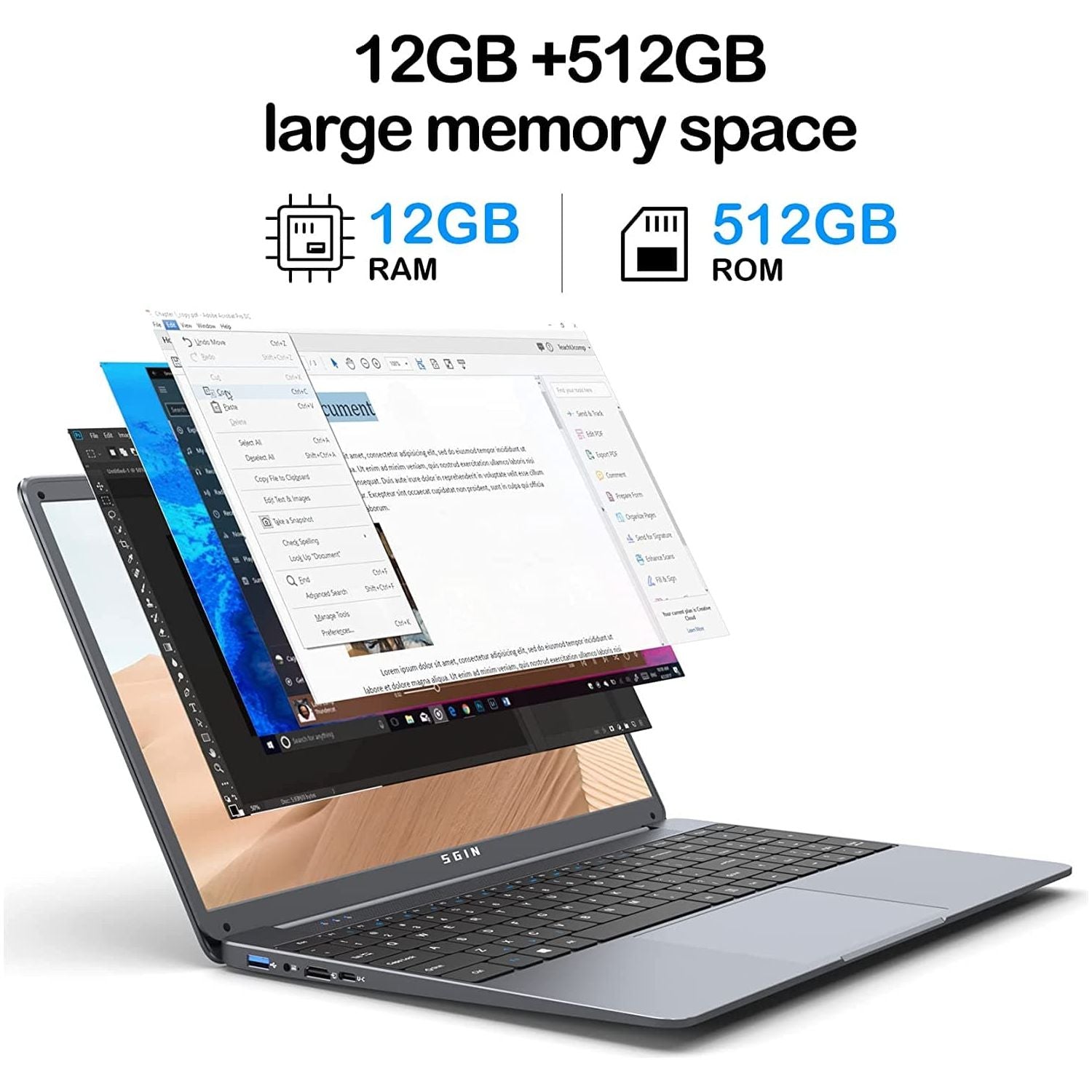 SGIN,SGIN Laptop 15.6-inch 12GB DDR4 512GB ROM SSD, Windows 11, Up to 2.8Ghz, Intel Celeron N4500, Full HD 1920x1080 IPS Display with Laptop Computer - Gadcet.com