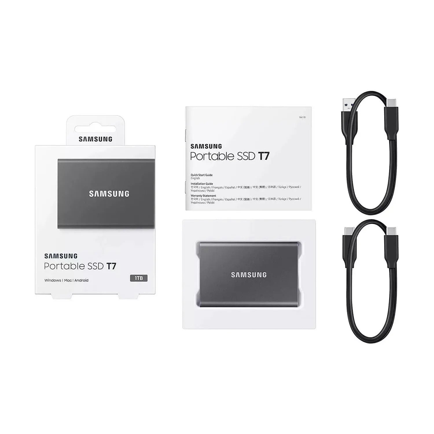 Samsung,Samsung Portable SSD T7 1TB 1050MB/s - Grey - Gadcet.com