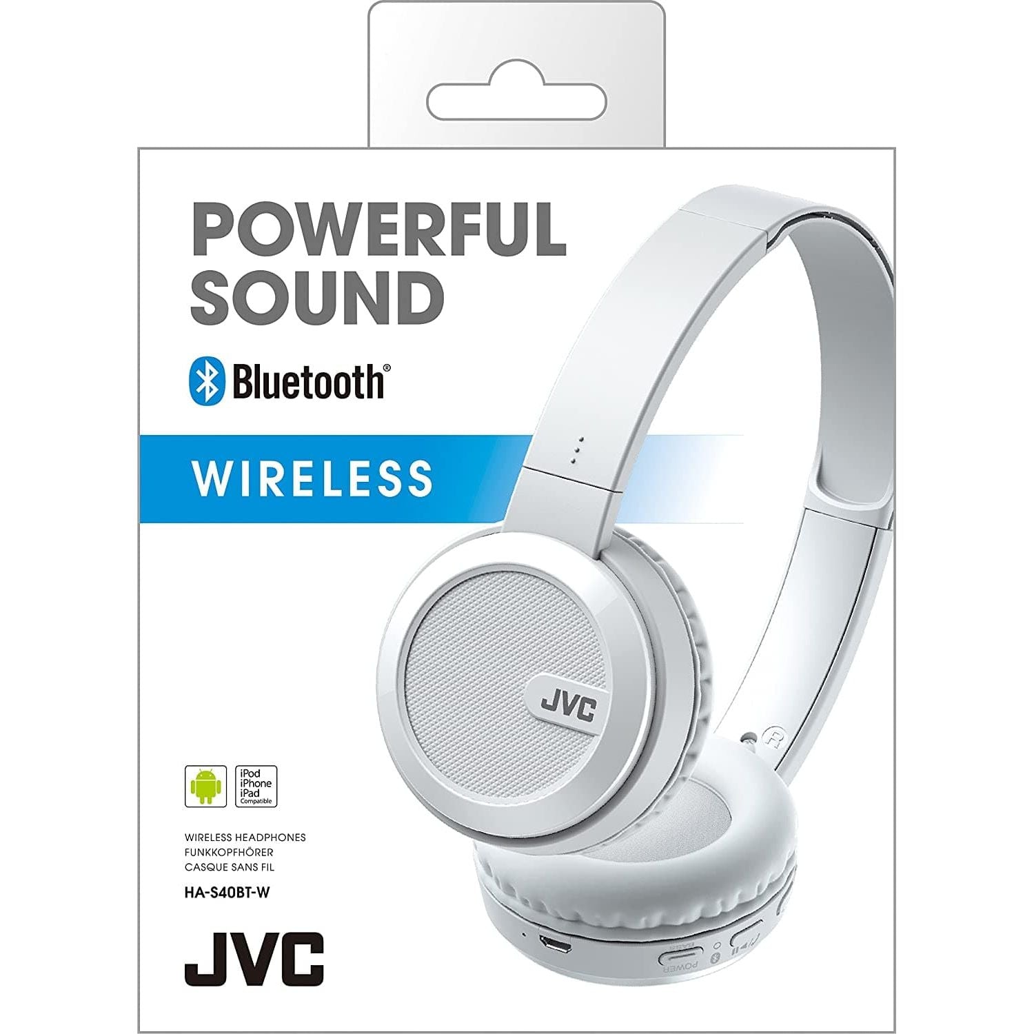 Gadcet.com,JVC S40BT On Ear Bluetooth Wireless Foldable Headphones with Dynamic Deep Bass Boost - White - Gadcet.com